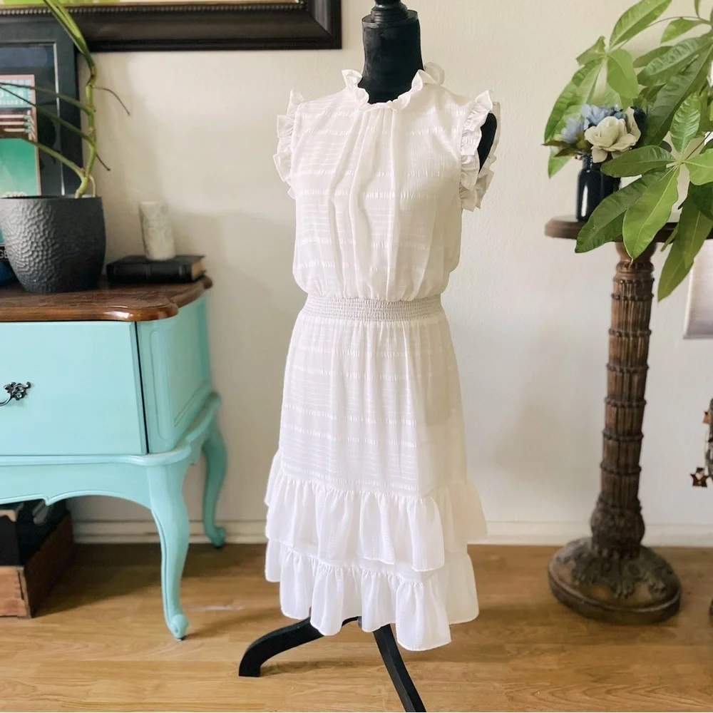 Avec Le Filles Tonal Tiered Striped Ruffle Knee-Length Sleeveless Dress Size 4 - Picture 9 of 12